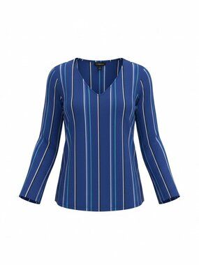 Worthington Woman Blue Vertical‎ Stripe V-Neck Long Sleeve Blouse Size 2X